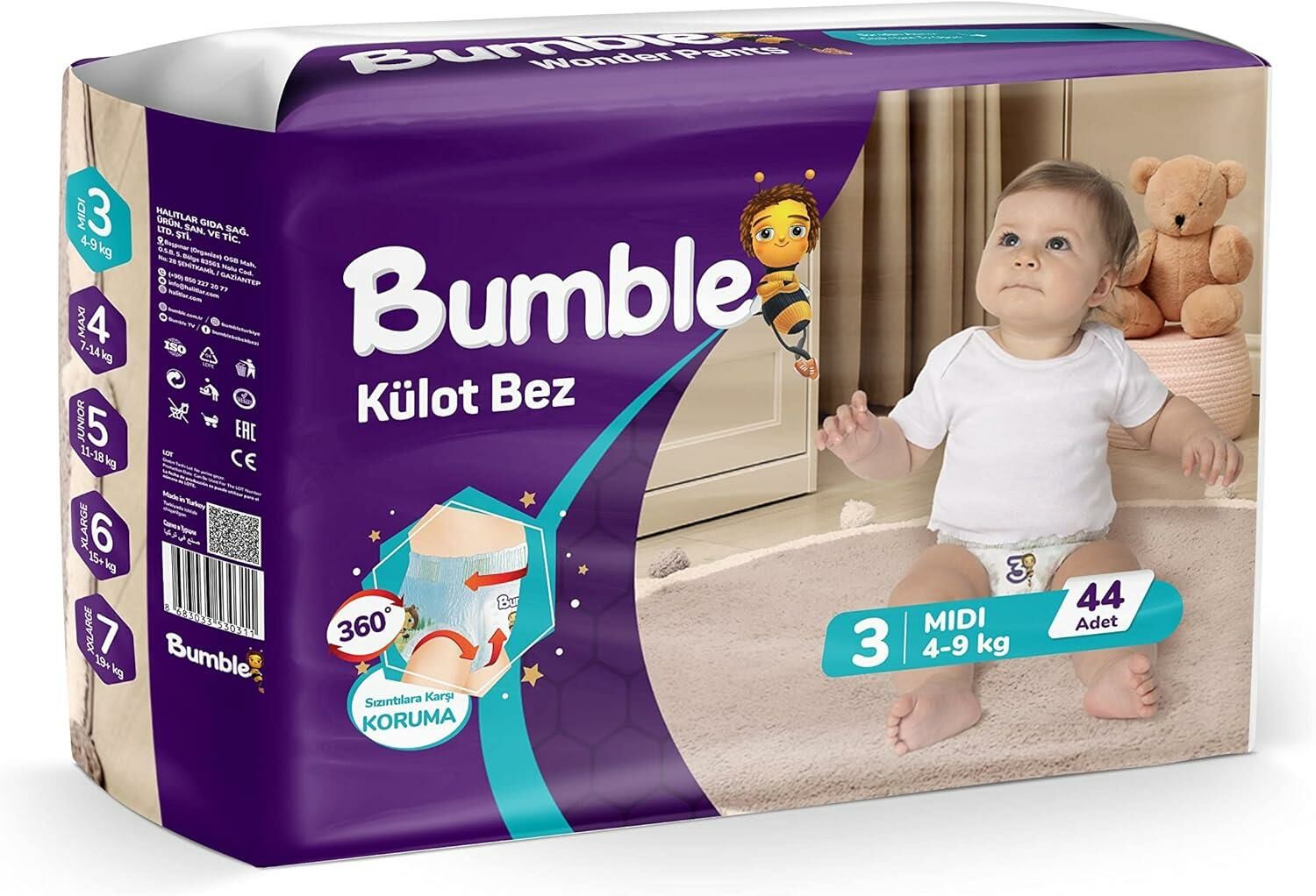 BUMBLE 3 Numara Mıdı Külot Bez 44 Adet