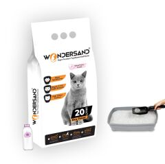 Wondersand 20 Lt Beyaz Bentonit KALIN Tane Pudra Kokulu Süper Topaklanan Premium Kedi Kumu