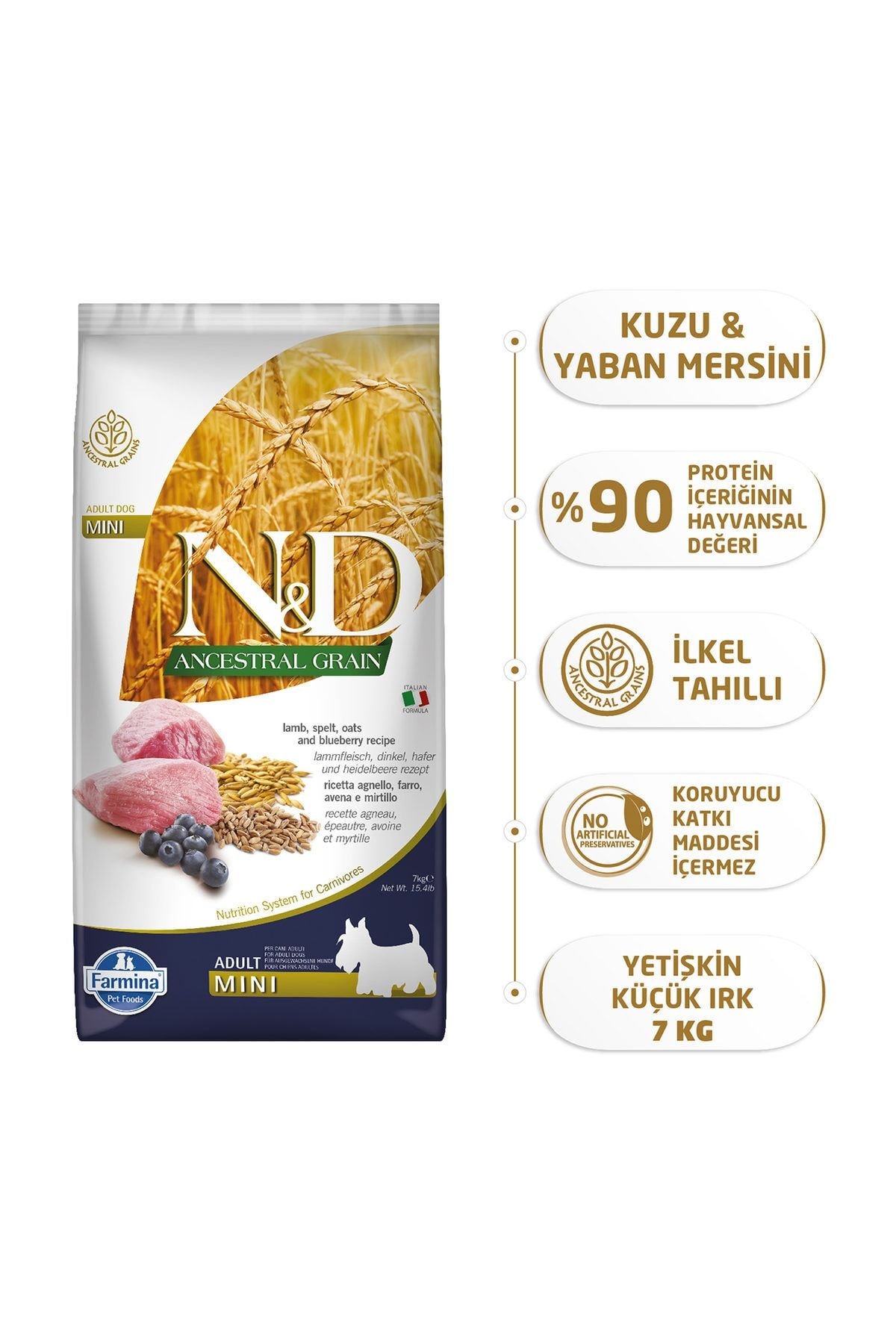 N&D Düşük Tahıllı Kuzulu Küçük Irk Yetişkin Köpek Maması 7 kg