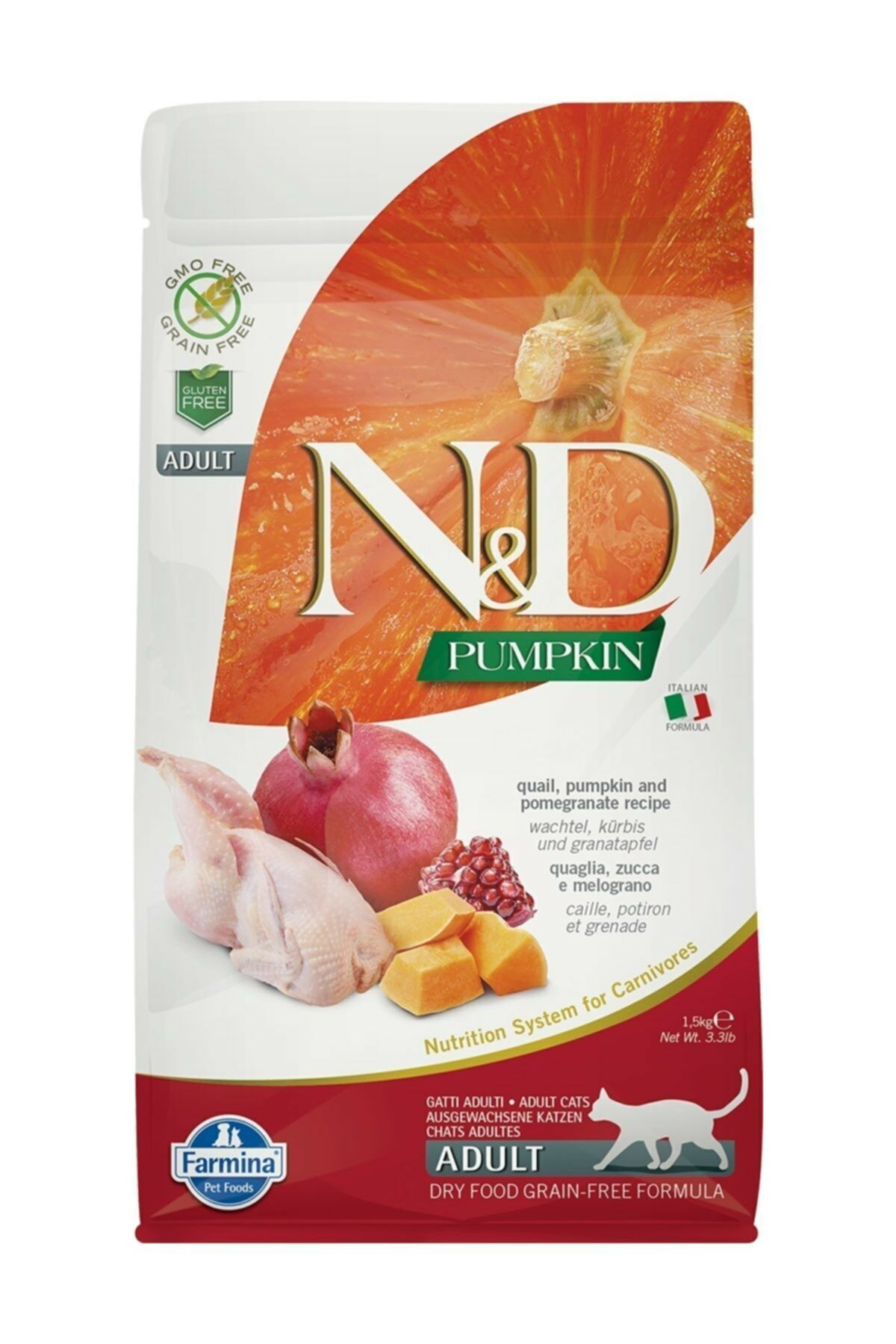 N&d Balkabak Tahılsız Bıldırcın & Nar Yetişkin Kedi Maması 1,5 kg