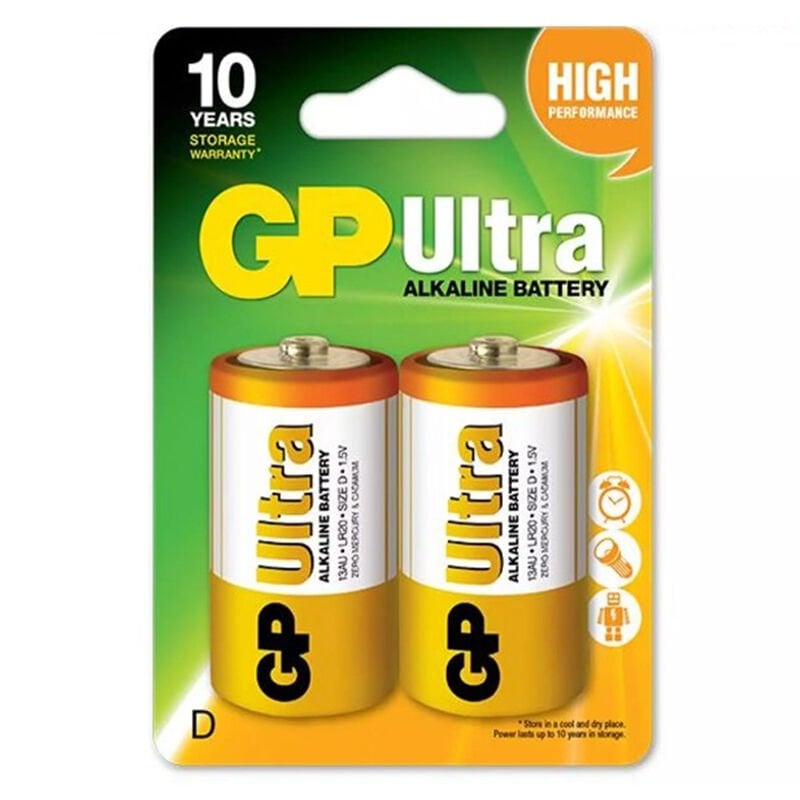 GP 13AU-2U2 Ultra Alkalin D Büyük Boy Kalın Pil Lr20 2 Li Paket