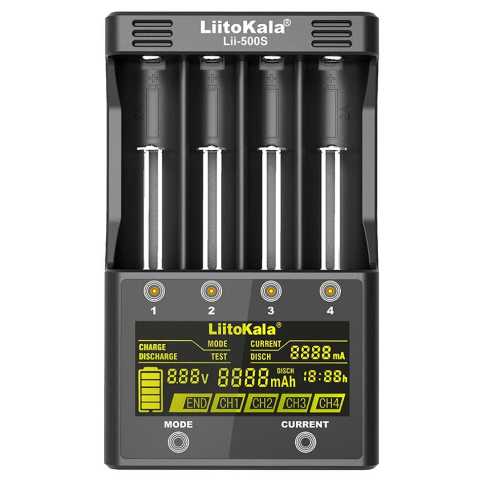 Liitokala LII-500S 4 Lü Pil Şarj Cihazı Aleti 26650 21700 18650 18350 20650 14500 AA AAA  Modellere Uyumludur