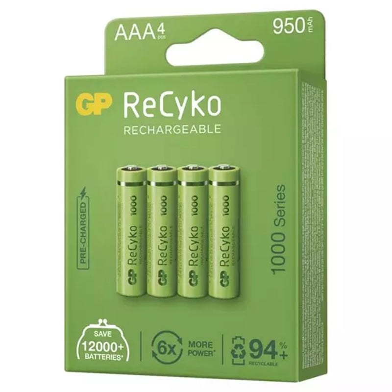 Gp Recyko 950 mAh AAA 4'lü Şarjlı İnce Kalem Pil GP100AAAHCE-2EB4 GPRHC103E001