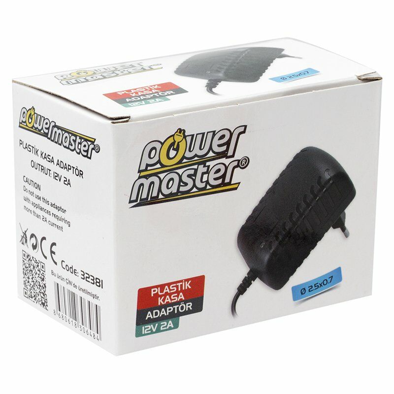 Powermaster 12 Volt 2 Amper İnce Uçlu Pc Adaptörü 2.5 0.7 Uçlu