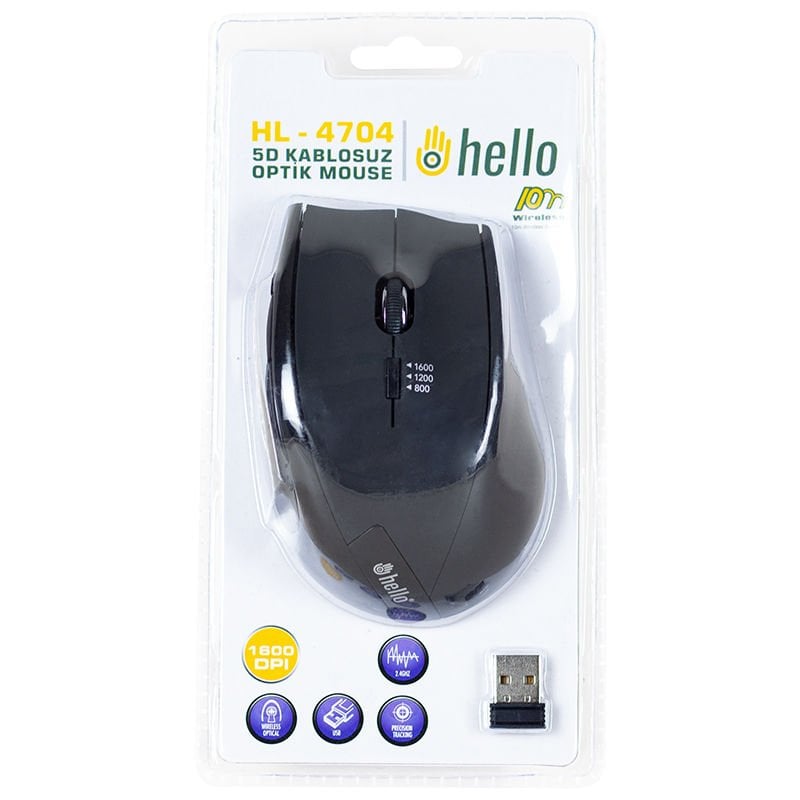 Hello HL-4704 2.4GHZ 1600DPI 5D Kablosuz Optik Oyuncu Mouse Tak Çalıştır Sağ El Mouse