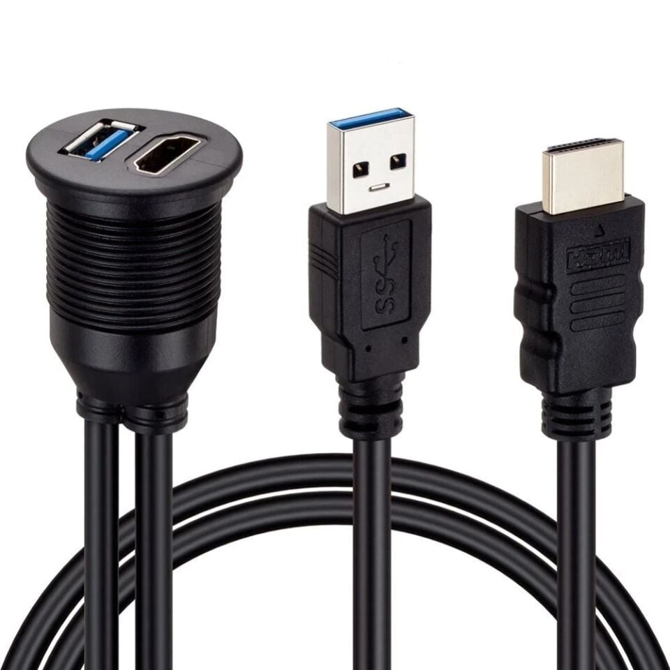 Powermaster PM-12428 USB 3.0  HDMI 2 Metre Uzatma Kablolu Araç Kontrol Paneli Gömme Montaj