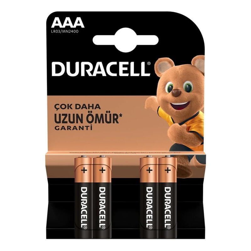 Duracell LR03 MN2400 AAA İnce Alkalin Pil 4 lü Paket İnce Kumanda Pili İnce Kalem Pil