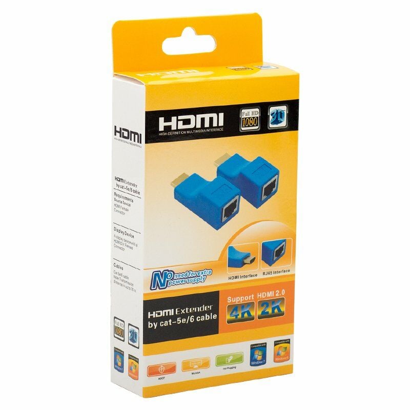 Powermaster 4K HDMI To RJ45 Extender 30 Metre Uzatıcı Cat5 Cat6 Uyumlu İnternet Girişli