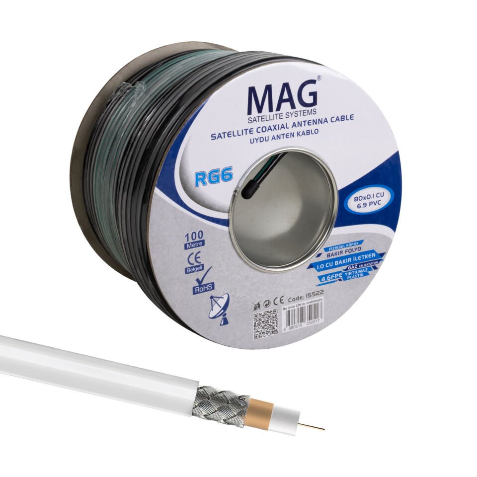 Mag Rg6 U6 Bakır Cu Cu 80 Tel Yeşil Anten Kablosu 100 Metre Hd Uydu Kablosu Lnb Kablo