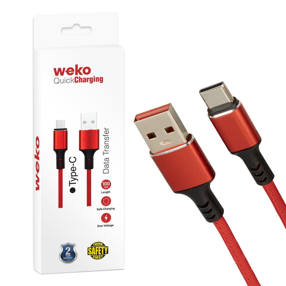 Weko WK-22024 USB To Type-C Örgülü Kırmızı Şarj Kablosu Hızlı Şarj