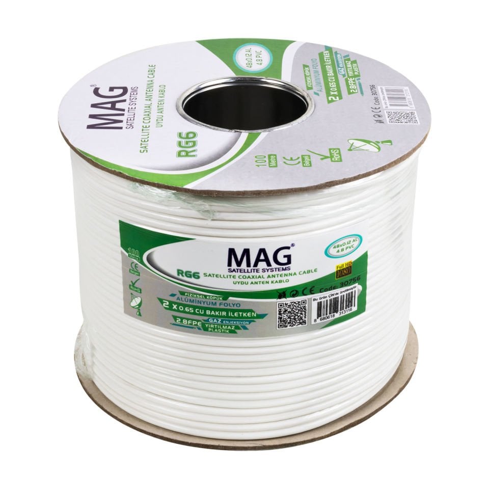 Mag RG59 Fa Mini Dual Bitişik Kablo 48 Tel Anten Kablosu 100 Metre Uydu Lnb Kablosu