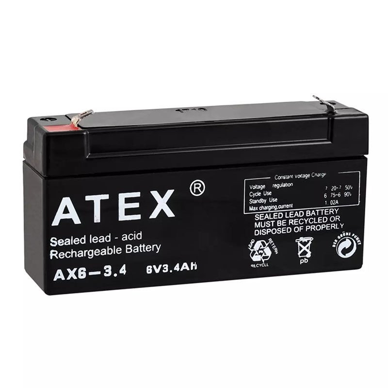 Atex 6 Volt 3.4 Amper Yatık Akü Bakımsız Kuru Akü 125x35x61 Mm
