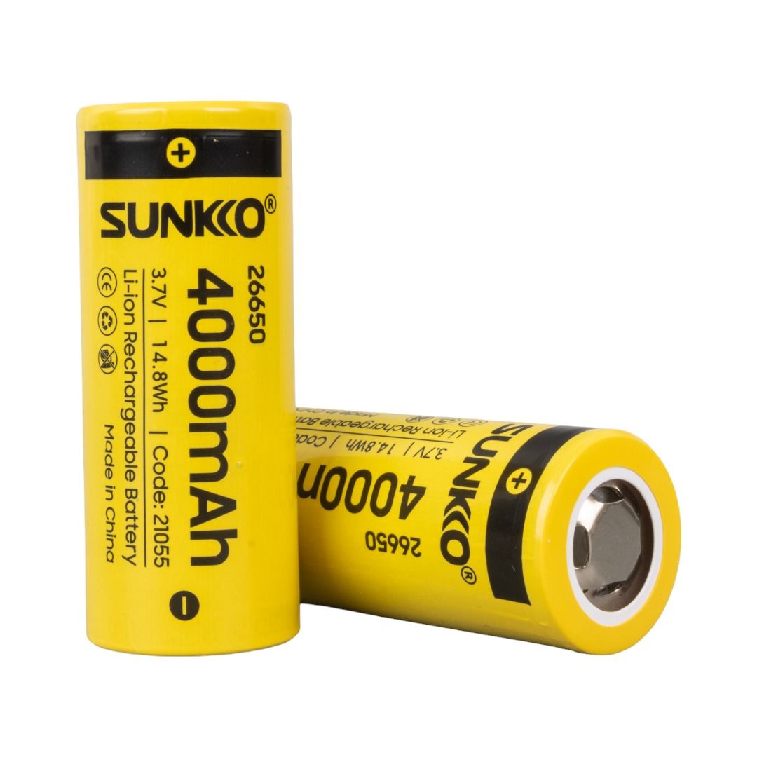 Sunkko 3.7 Volt 4000 Mah 26650 Şarj Edilebilir Pil 2 Adet Lityum İon Şarjlı Pil 26x65mm