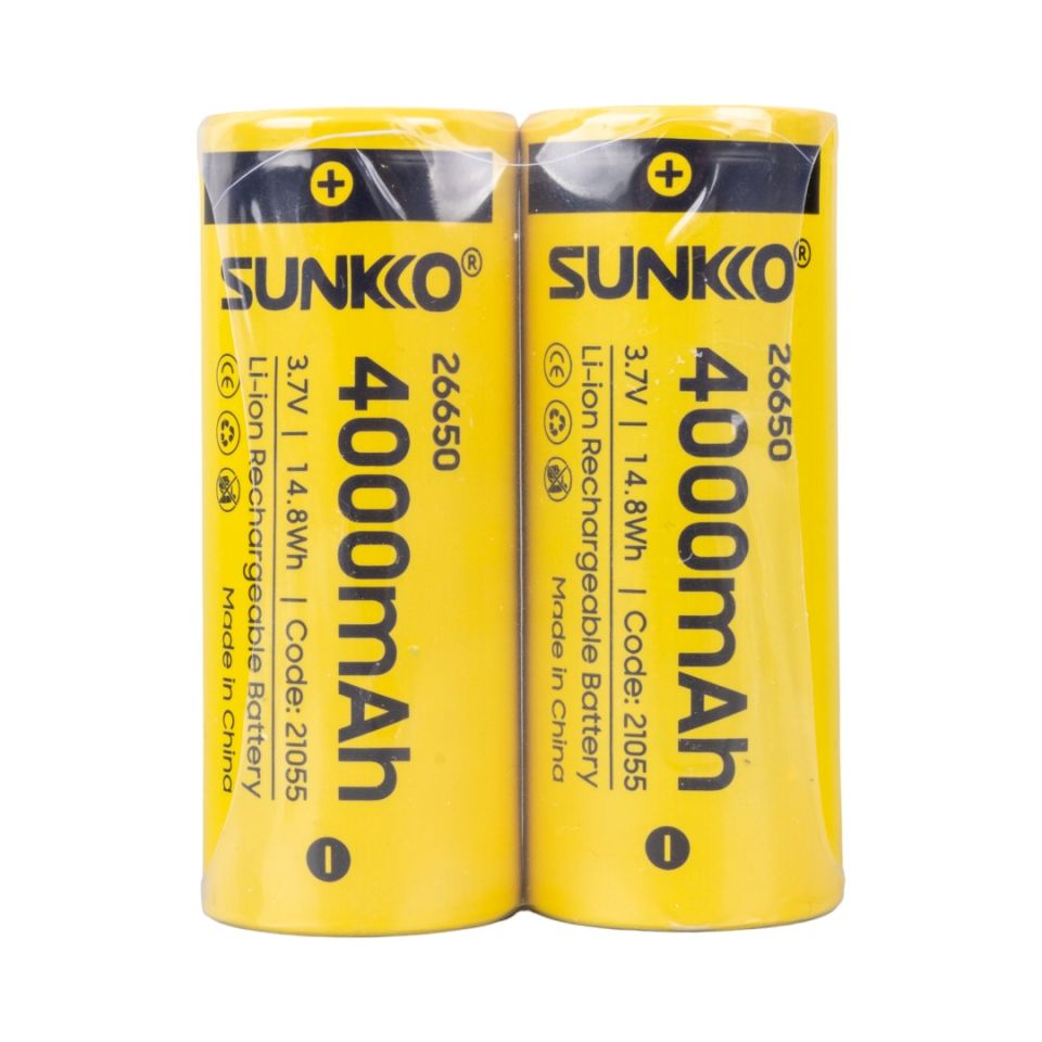 Sunkko 3.7 Volt 4000 Mah 26650 Şarj Edilebilir Pil 2 Adet Lityum İon Şarjlı Pil 26x65mm