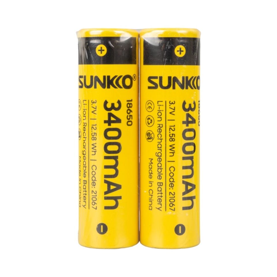 Sunkko 3.7 Volt 3400 Mah 18650 Şarj Edilebilir Pil 2 Adet Lityum İon Şarjlı Pil 18x65mm