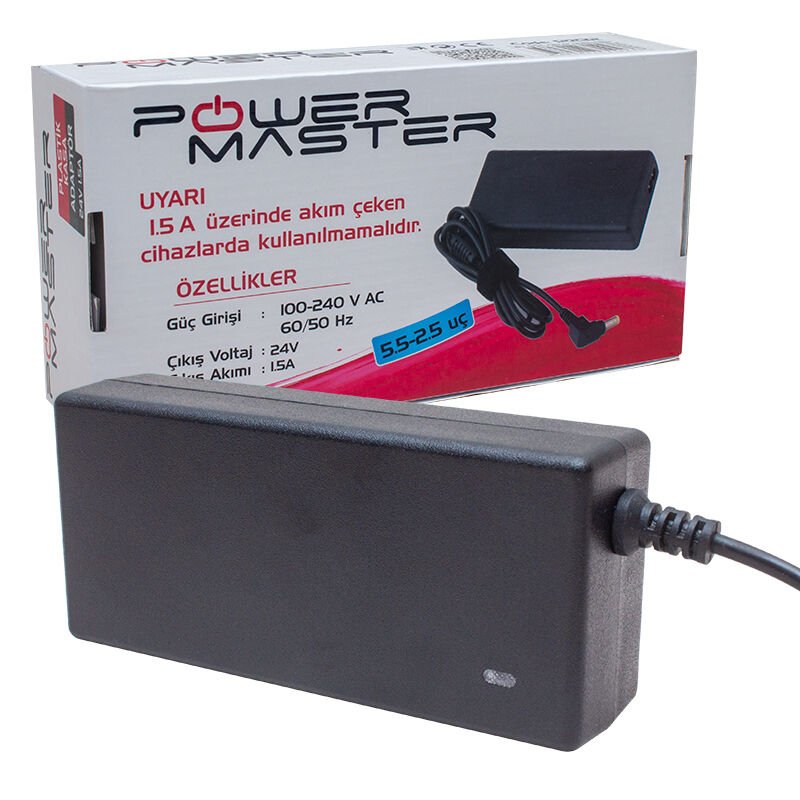 Powermaster Pm-12232 24 Volt 1.5 Amper 5.5 2.5 Uçlu Plastik Kasa Masaüstü Adaptör