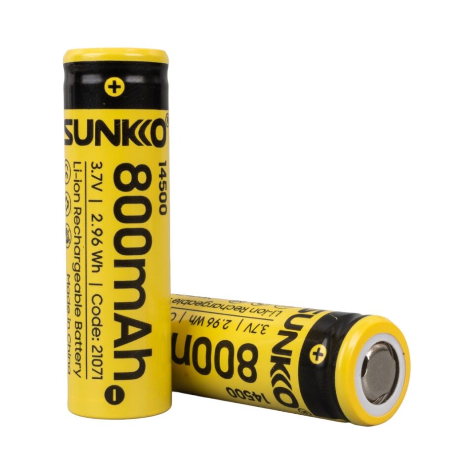 Sunkko 3.7 Volt 800 Mah 14500 Şarj Edilebilir Pil 2 Adet Lityum İon Şarjlı Pil 14x50mm