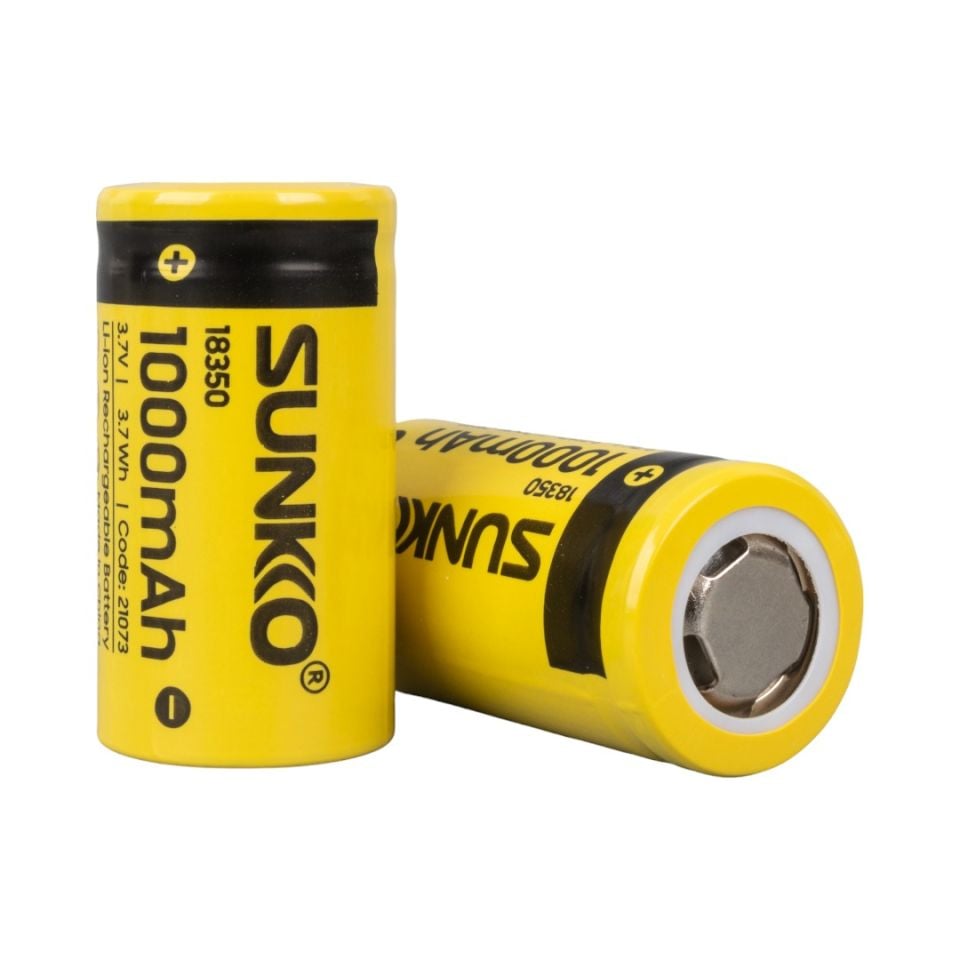 Sunkko 3.7 Volt 1000 Mah 18350 Şarj Edilebilir Pil 2 Adet Lityum İon Şarjlı Pil 18x35mm