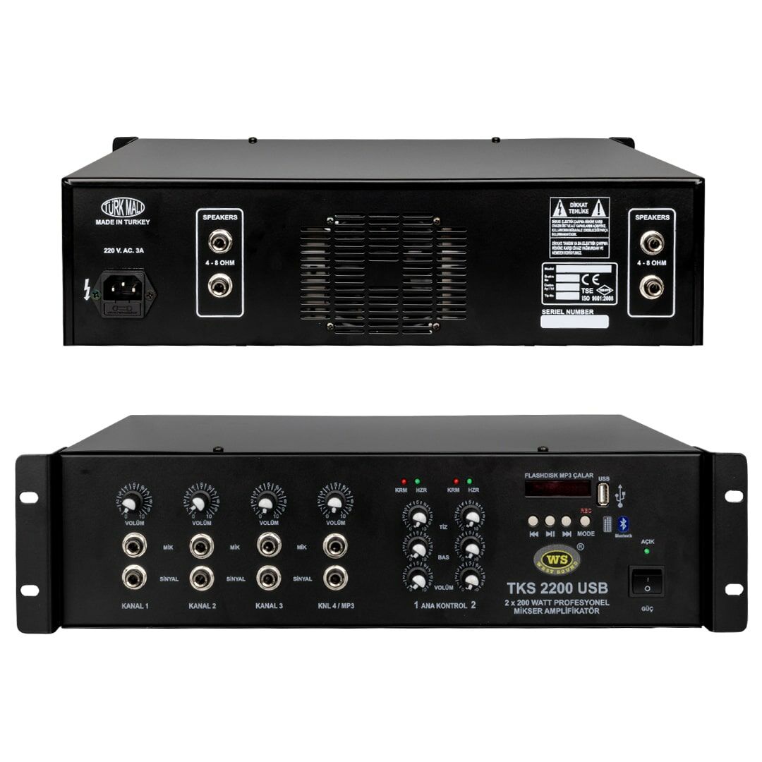 Westsound TKS-2200 Usb 2 x 200 Watt Amfi 4 Kanal Stereo Mixer Anfi
