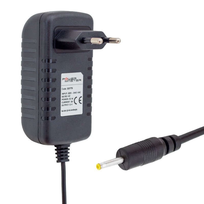 Powermaster Pm-33779 5 Volt 3 Amper 2.5 0.7 Uçlu Plastik Kasa Priz Tipi Adaptör