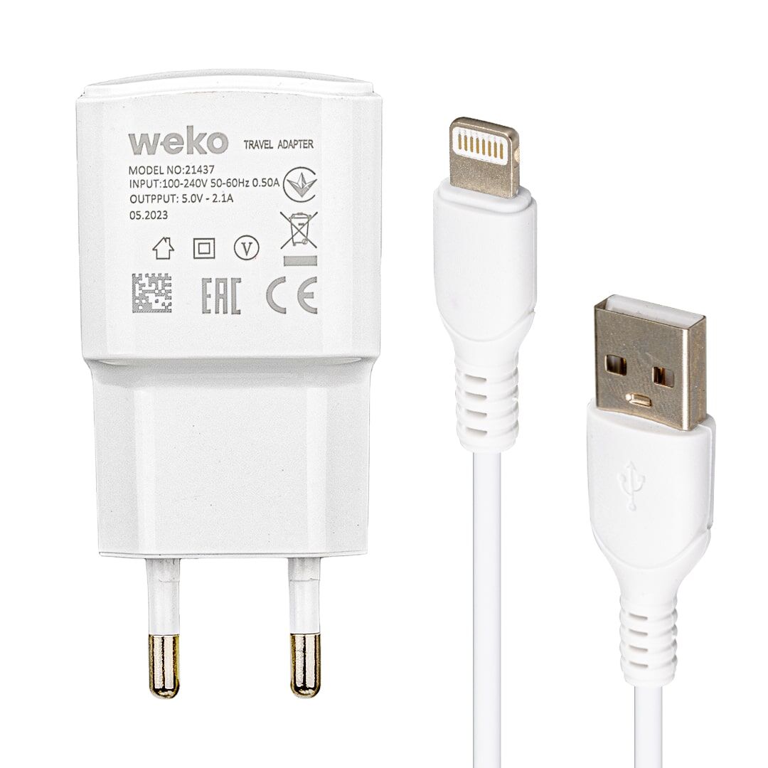 Weko Wk-21437 2.1 Amper Şarj Başlık Adaptörü Lightning Kablo İphone Uyumlu Şarj Cihazı