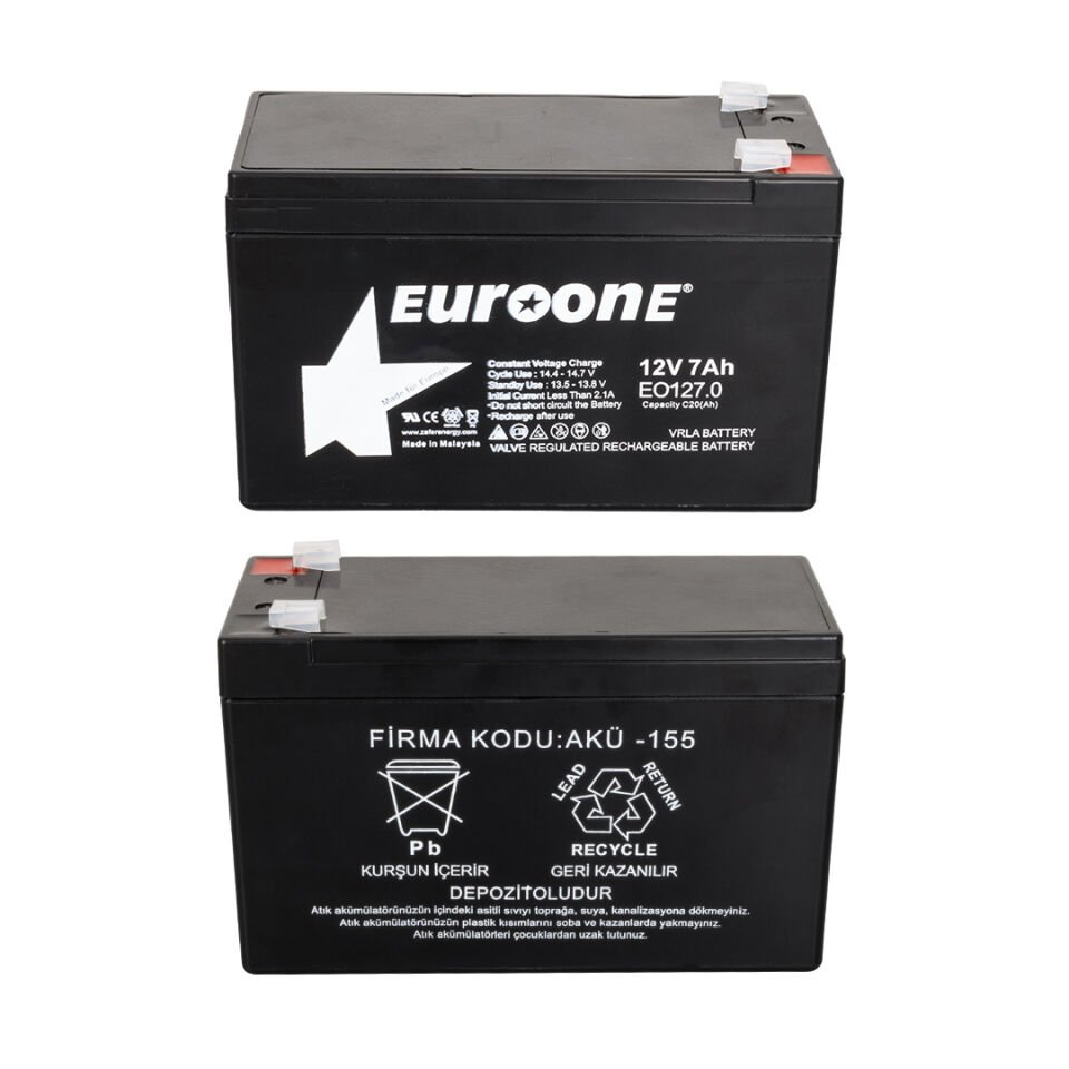 Ayt Euroone EO127.0 12 Volt 7 Amper Akü 150x65x90 mm Bakımsız Kuru Akü