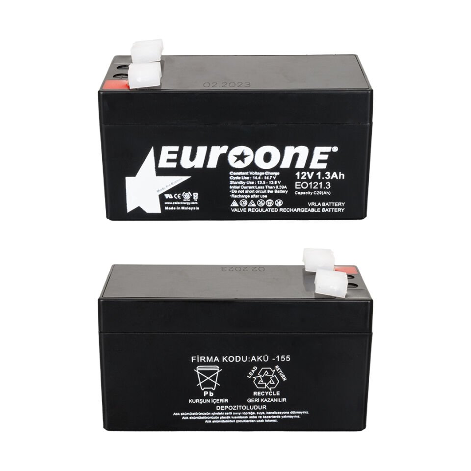 Ayt Euroone EO121.3 12 Volt 1.3 Amper Bakımsız Kuru AGM Akü 96 x 42 x 52 mm