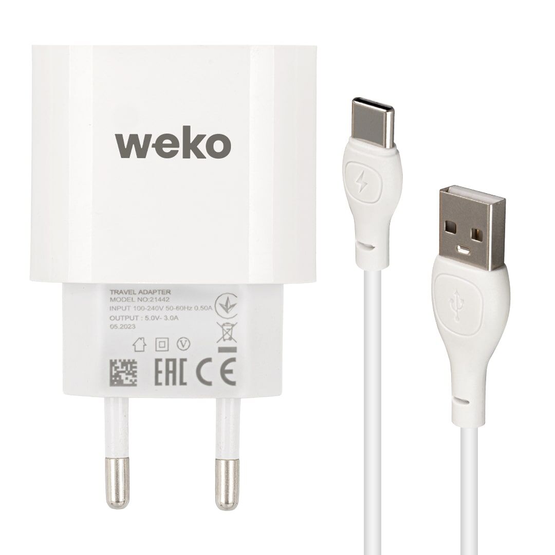 Weko WK-21442 3 Amper Telefon Şarj Adaptörü Type-c Adaptör+Kablo