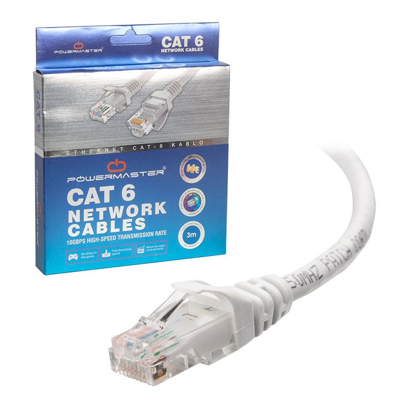 Powermaster Cat6 3 Metre Ethernet Kablo Jack Uçlu İnternet Kablosu Kutulu