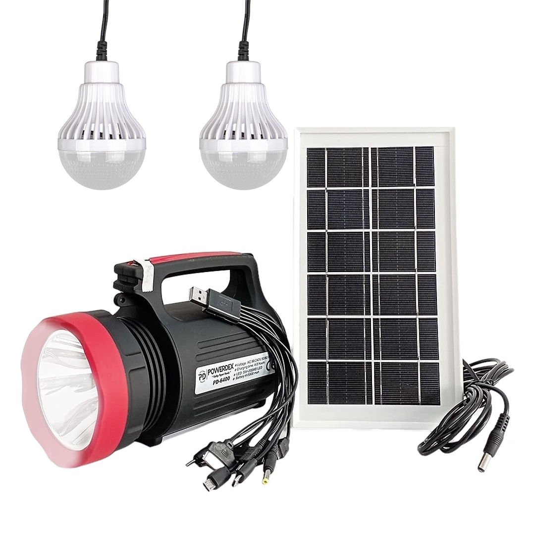 Powermaster Solar Güneş Enerji Panelli Kamp Tipi Işıldak Powerbank Özellikli Aydınlatma El Feneri 2 Ampul Çoklu Şarj