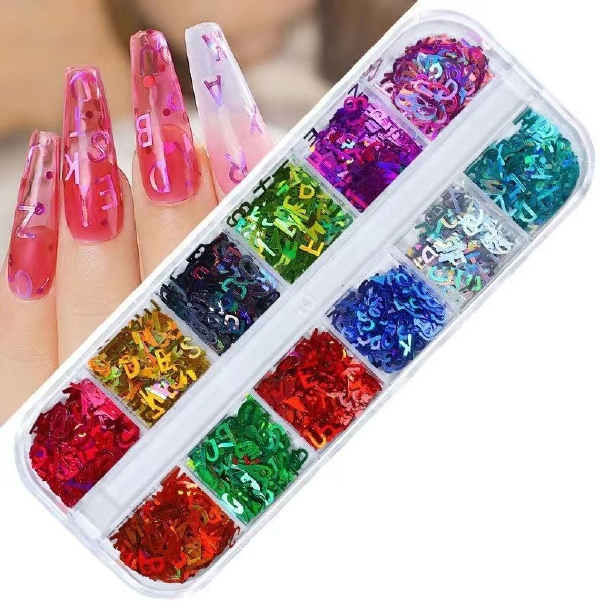 12'li Tırnak Süsleme Harf Figürleri Nail Art