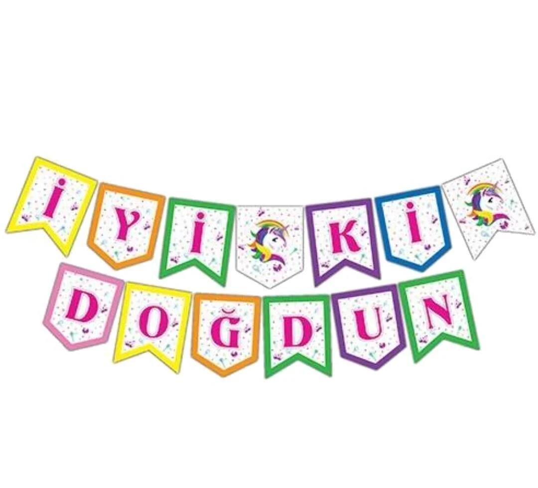 BANNER  İYİKİ DOĞDUN UNICORN RENKLİ