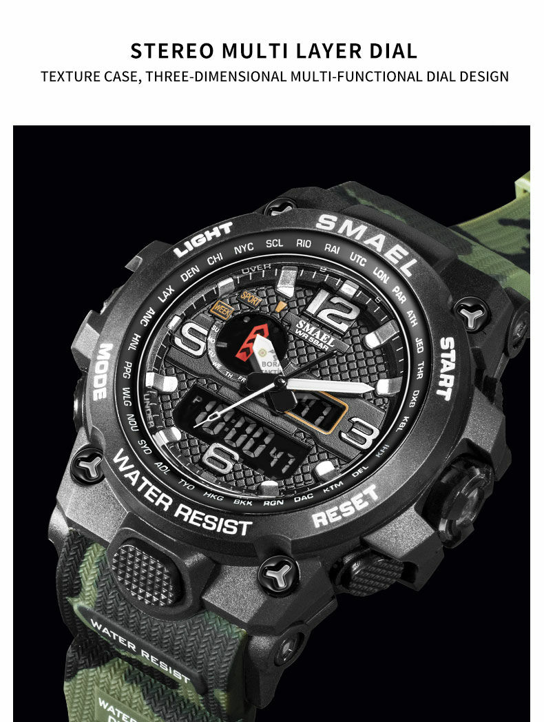 SMAEL  Gshock Modeli Yeni Askeri Kamuflaj  Kol Saati Mens 50M Su Geçirmez Hombre 1545