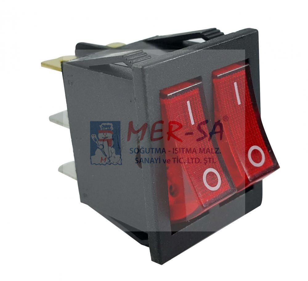 Şalter Işıklı 2 li Mini (6 Soket) Kırmızı