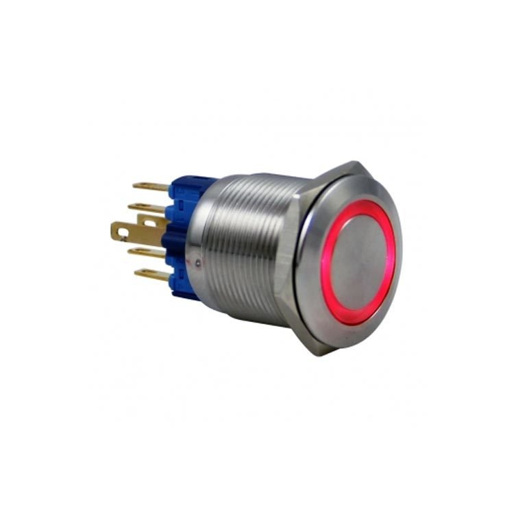 22mm METAL YAYLI BUTON HALKA KIRMIZI LEDLİ 24V - 6 PİN-IP65