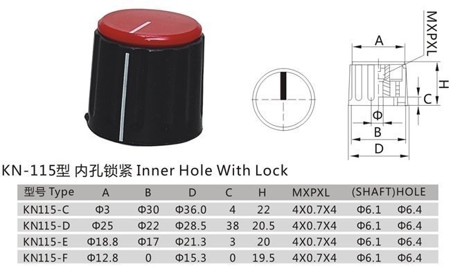 KN115-F Düğme- Çap 16mm- Yuvası 6,35mm -Üstten vidalı