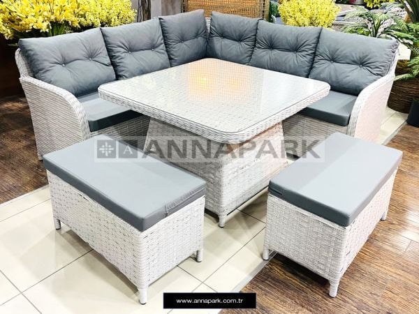 Annapark Astoria Masalı Rattan Köşe Takımı - Açık Gri