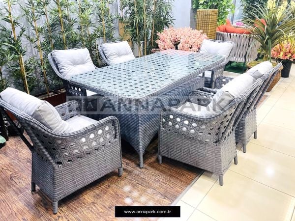 Annapark Victory Rattan Balkon Bahçe Masa Sandalye Takımı - Antrasit Gri / Açık Gri