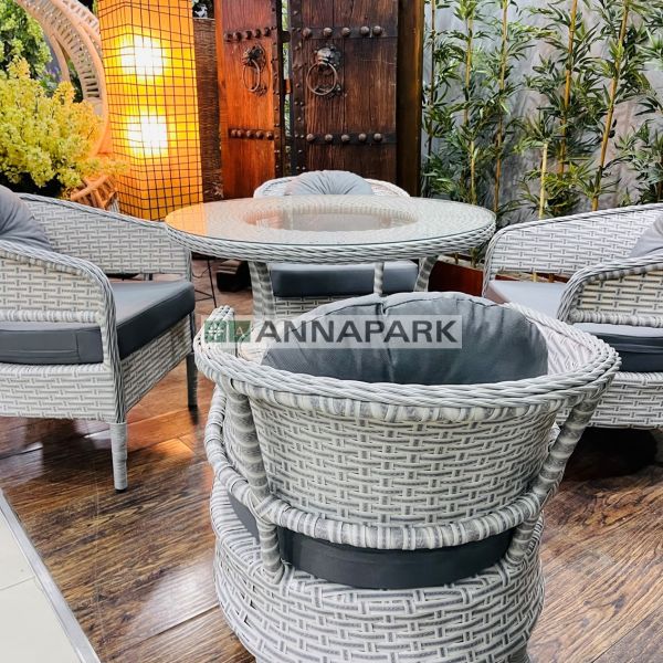 Annapark Lobby Rattan Yemek Masa Takımı ( Dört Kişilik ) Açık Gri / Gri