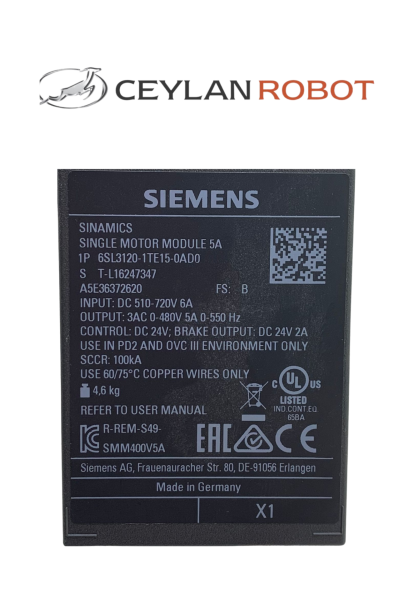 SIEMENS SINAMICS S120 SINGLE MOTOR MODULE 5A (6SL3120-1TE15-0AD0)
