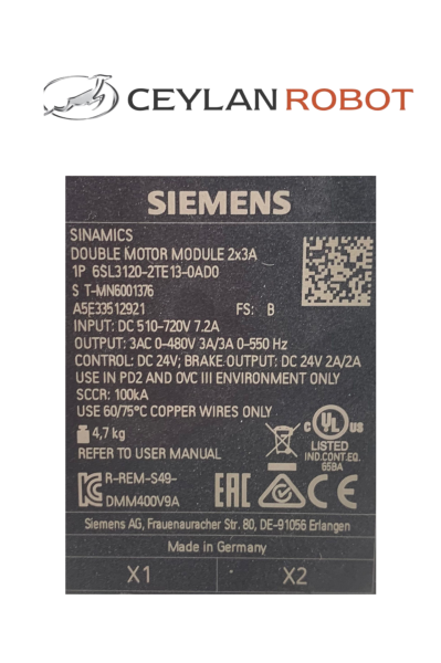 SIEMENS SINAMICS Double Motor Module 2x3A (6SL3120-2TE13-0AD0) 6SL3120-2TE13-0AD0