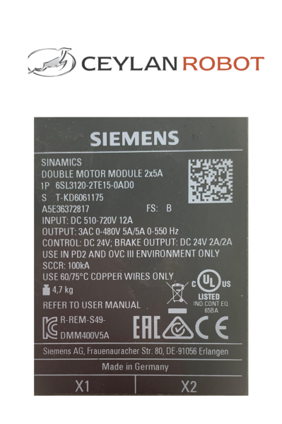 SIEMENS SINAMICS DOUBLE MOTOR MODULE 2x5A (6SL3120-2TE15-0AD0)