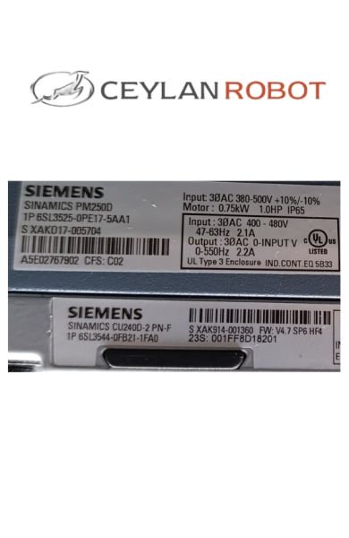 SIEMENS SINAMICS PM250D Güç Modülü (6SL3525-0PE17-5AA1) + SINAMICS G120D Kontrol Ünitesi CU240D-2 PN-F (6SL3544-0FB21-1FA0)