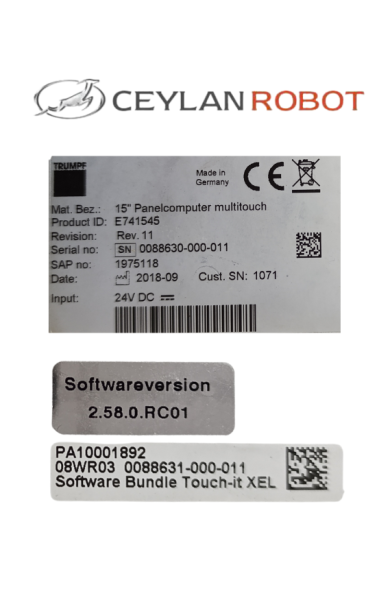 TRUMPF E741545, 15'' Panelbilgisayar çoklu dokunmatik, Rev.11, SW2.64.0