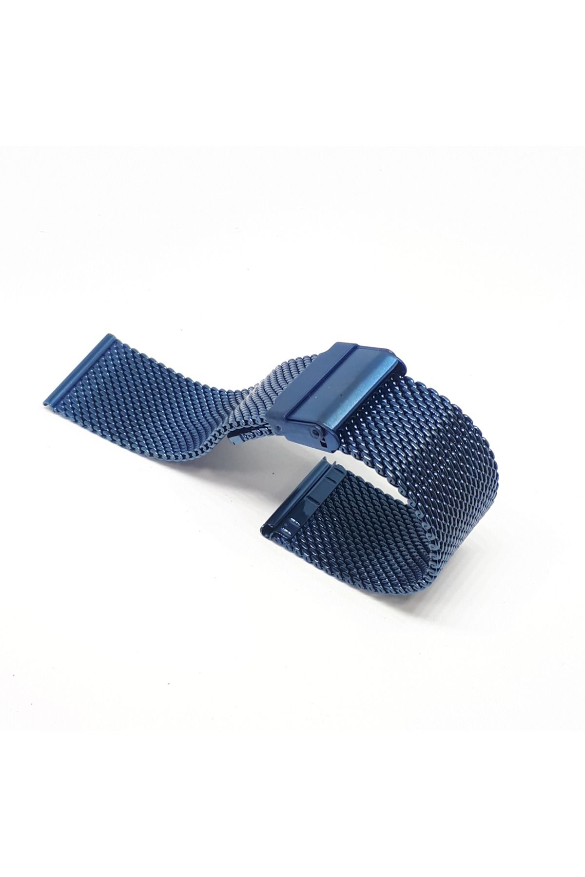 Lacivert Mavi Renk Hasır Kalın Örgü Çelik Kaplama Metal Saat Kordonu 24mm
