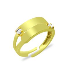 Zirkon Taşlı Gold Renk Free Size Çift Sıra Kişiye Özel İsim/Harf Yazılı 925 Ayar Gümüş Kadın Yüzük