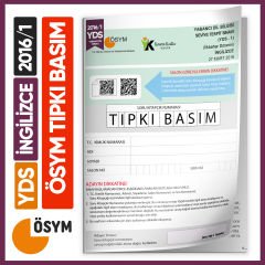 YDS 2016/1 ÖSYM Tıpkı Basım Çıkmış Soru Türkiye Geneli  Deneme Kitapçığı