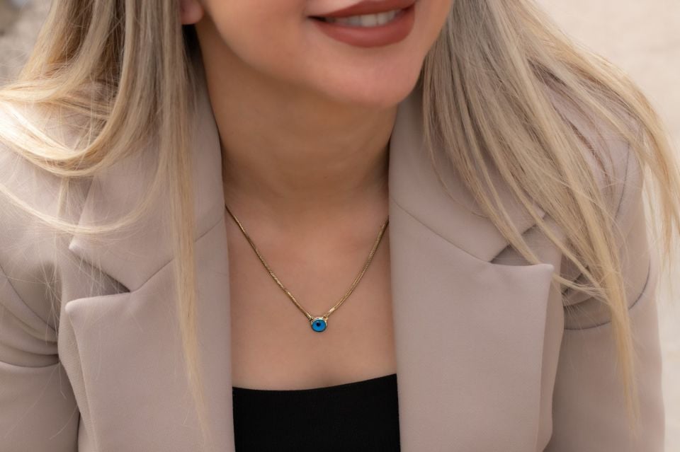 MAVİ BONCUKLU BALIKSIRTI KOLYE