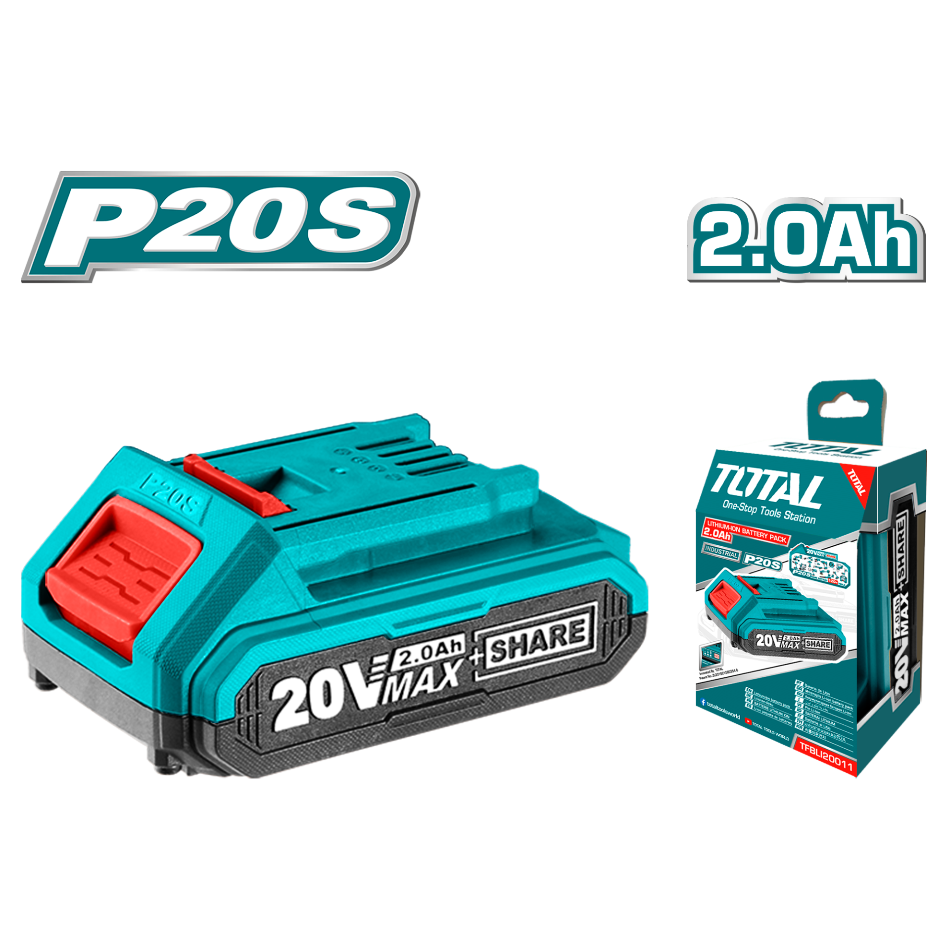 Total 20V 2.0Ah Li-Ion LED göstergeli batarya / TFBLI2001