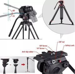 Miliboo MTT609A Hidrolik Kafalı Profesyonel Alüminyum Tripod